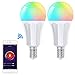 Produktbild Orbecco WLAN Smart LED Lampe, E14 9W Mehrfarbige RGB Licht Dimmbar Glühbirne, APP-Fernbedienung, Sprachsteuerung, Kompatibel mit Alexa Echo Google Home, ohne Hub Benötig -2 Pack