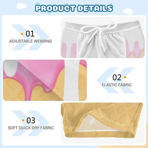 Boys Swim Trunks Quick Dry Bathing Suit White Pink Ice Cream Toddler Swim Shorts Boardshorts Swimwear 3-103