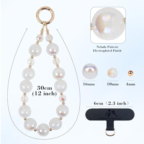 Correa de muñeca para teléfono celular pulsera de teléfono blanca de perlas 3