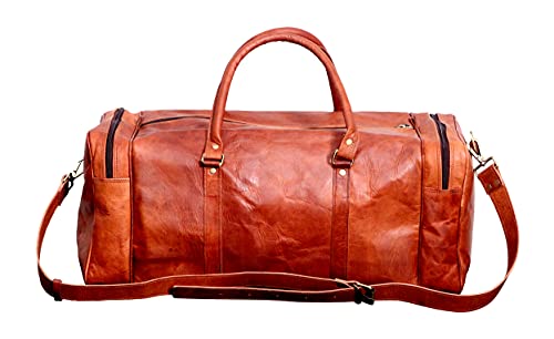 SKADO 24 Inch Leather Duffel Bags For Men & Women Holdall Leather Duffle Travel Overnight Bag Gym Sports Brown Weekender Bag, Roll On Laptop Backpack Rucksack Knapsack Office College Bag3