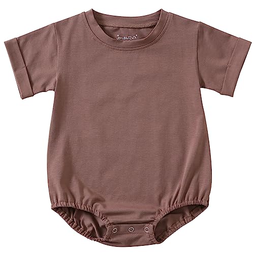 Image of Jimonda Baby Boy Girl Bubble Romper Solid Color Bodysuit Short Sleeve Cotton T-Shirt
