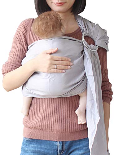 Image of Vlokup Baby Ring Sling Baby Carrier, Soft Baby Sling Carrier for Newborn to Toddler, Lightweight Breathable Adjustable Baby Wrap Sling, Grey