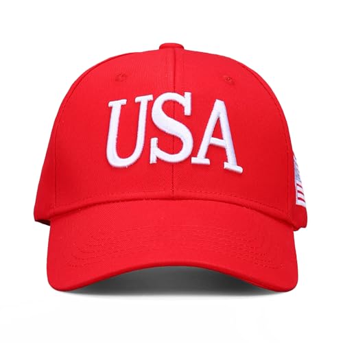 Image of USA Trucker Hat for Men & Women American Flag Cap Adjustable Baseball Cap Mesh Snap Patriotic 3D Embroidered Cap