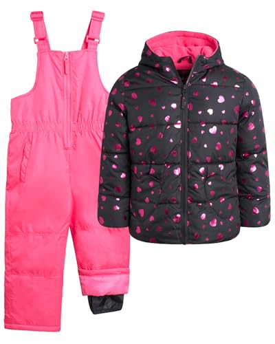 Image of Pink Platinum Girls Snowsuit 2-Piece Insulated Hooded Jacket & Bib