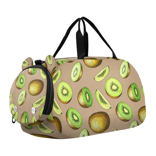 Kiwi Fruit Gray Kids Travel Duffel Bag for Boys Girls Overnight Weekend Tote Bag with Shoes Compartment for Beach Swim Trip