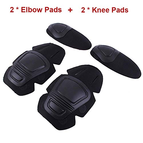 Gifftiy American Football Thigh & Knee Padsfrog Suit Knee Pads Military Tactical Elbow Support Paintball Airsoft Kneepad Interpolated Knee Protector Set Black