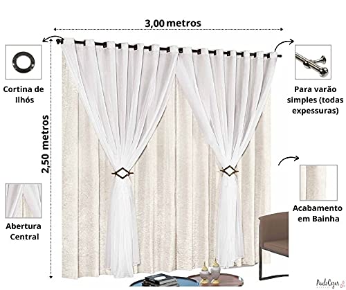 Cortina Cetim Voil com Presilhas Cecília para Sala Quarto 3,00x2,50