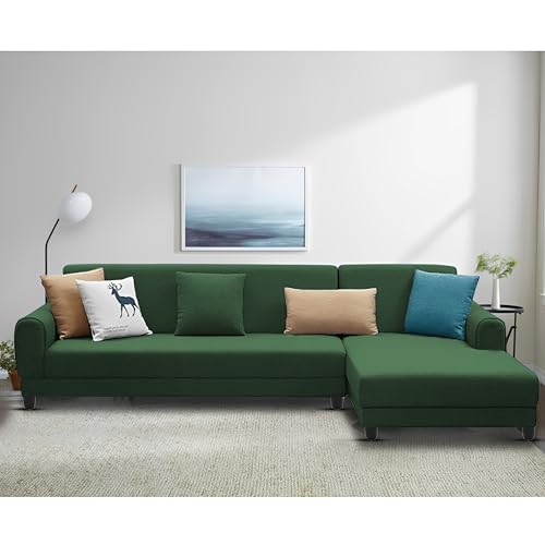 Image of Kraven RHS 6 Seater L Shape Sofa Set for Living Room (Green Fabric) Premium Fabric Sofa