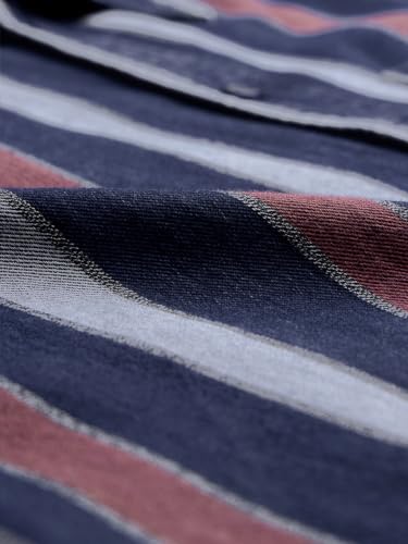 Image of The Souled Store Stripes: Blue, Rust Red Men and Boys Long Sleeves Collared Neck Button Front Cotton Relaxed Fit Shirts