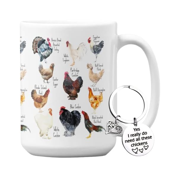 Vivulla68 breeds of chicken coffee mug 15oz with keychain chicken gifts for chicken lovers chicken mom stuffs chicken coffee cup for women chicken themed gifts chicken lady gifts  urban country home decor