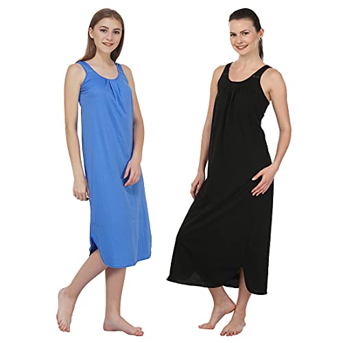 Image of BLAZON Women's Cotton Hosiery Solid Maxi Nighty Slip (Pack of 2) Available Sizes: S, M, L, XL, 2XL, 3XL, 4XL, 5XL
