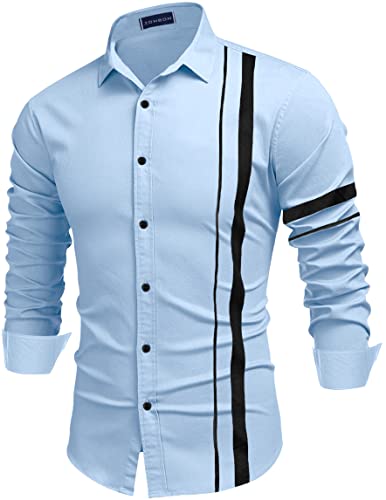 Image of Zombom Men Cotton Polyester Blend Regular Fit Striped Full Sleeve Casual Shirt