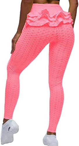 Caopixxzful Workout Leggings for Women Ruffle Bubble Jacquard Yoga Pants - Peach Buttocks Lifting Sports and Fitness Leggings