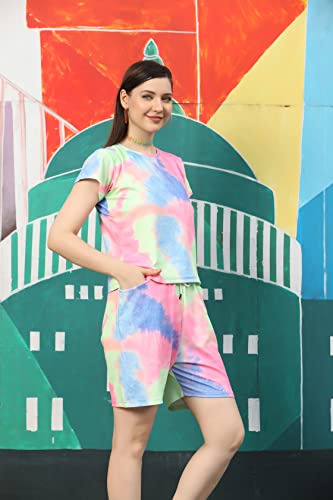 Image of DHRUVI Trendz Co Ord Set for Women | Outfits Tracksuit Set | Co Ord Set for Women | Travel Co Ord Set for Women |Tie Dye Printed Short | Half Sleeve