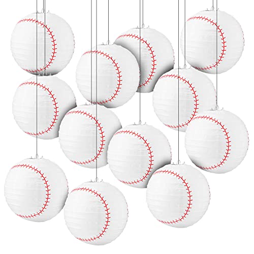 Chengu 12 Pcs Baseball Lanterns Baseball Birthday Party Decorations 8 Inch Hanging Paper Lanterns Decorations for Sports Team Party Supplies