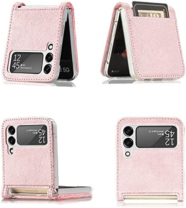 Teayoha Case for Samsung Galaxy Z Flip 3 5G 2021, PU Leather Hybrid Hard PC Wallet Flip Case With Card Slots Protective Case Phone Cover - Pink