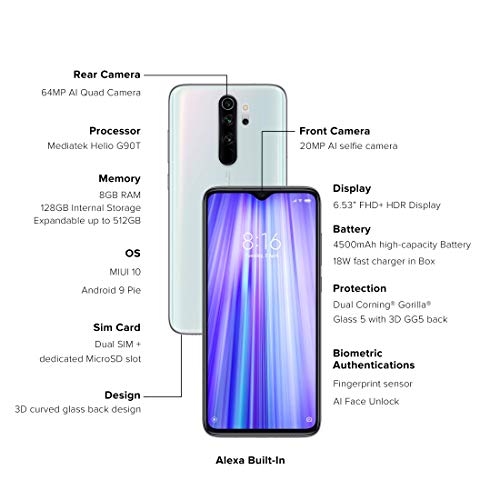Image of Redmi Note 8 Pro (Halo White, 8GB RAM, 128GB Storage with Helio G90T Processor)