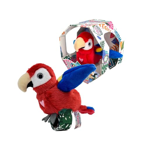 HAPPY YAPPERS Loro Rojo - Pajarito Interactivo Que Canta, Mueve Las Alas y Repite lo Que Dices, Incluye Brazalete y Cable de Carga, Modelo Loro Rojo de 6 Diferentes Disponibles, Famosa (HPA00400)