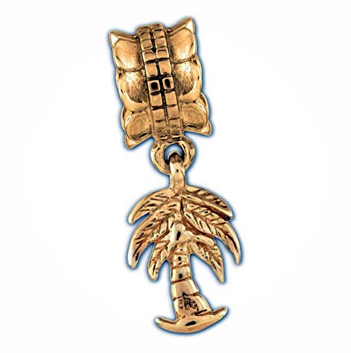 New Palm Tree Dangle Bead .925 Sterling Silver & Gold Plated Plated Charm AC1400ES