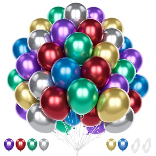 Globos Metálicos Multicolores, 60 Piezas 12 Pulgadas Cromados Coloridos Arcoíris Globos para Cumpleaños Hombres Mujeres Baby Shower Aniversario Compromiso Boda Graduación Carnaval Fiesta Decorativa