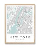 HesenDot New York Map Framed Wall Art,12x16in City Map Canvas Print,Natural OAK Frame,Minimalist Modern NYC Line Poster Decor for Living Room Office Bedroom Home Study,Set of 1