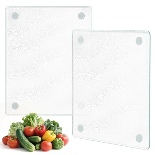 6''x8'' Small Tempered Glass Cutting Board for Kitchen Counter, TAQIXI 2Pcs Frosted Clear Glass...