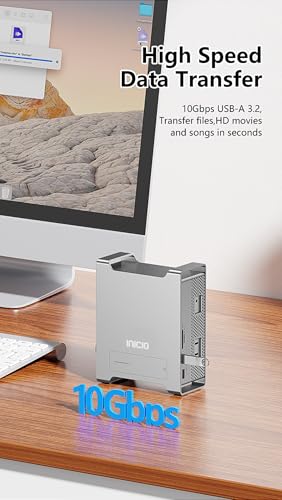 Image of INICIO Mac mini M4 9 in 1 Stand Hub with M.2 Nvme SSD Enclosure, 4K HDMI, 2 USB 3.2 10Gbps, USB 2.0, SD /TF Card Slots, Support Size 2230 /2242 /2260 /2280 for Mac mini M4 / M4 Pro (SSD NOT Included)