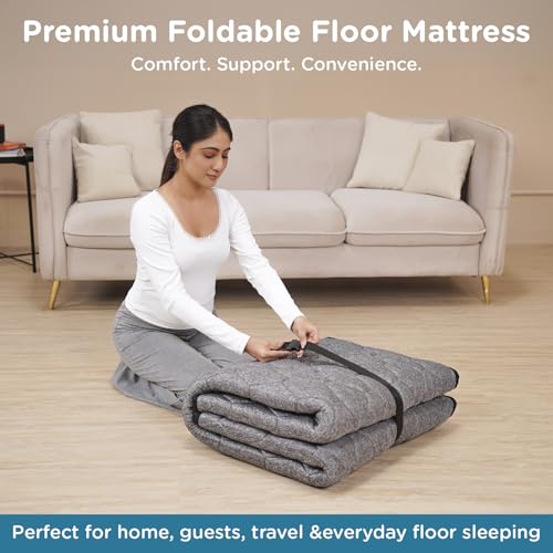 Image of ComfyHug Premium Foldable Mat for Floor - Lightweight Cotton Foam Mattress for Home, Guests & Camping | Portable, Slim & Easy to Store Travel Bedding (78 x 36 x 1 Inch, Grey)