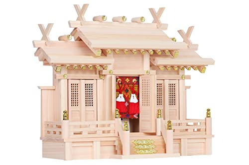 やまこう 神棚 三社 単品 限定数 屋根違い 中型 宝来神宮 御簾と格子扉