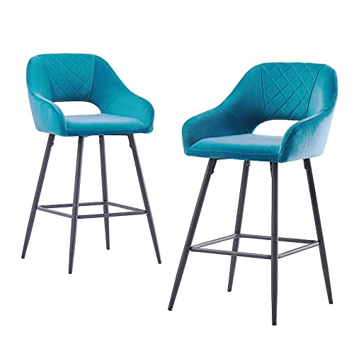 Buy Bar Stools Set of 2 Dark Teal Velvet Padded Bar Chairs