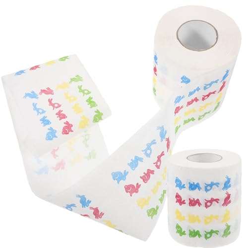 Healvian Papel higiénico para Pascua 2 rollos de papel higiénico con patrón de conejito de Pascua Toallas Servilletas de papel Servilletas de cóctel Papel higiénico impreso Toallitas Cosméticas