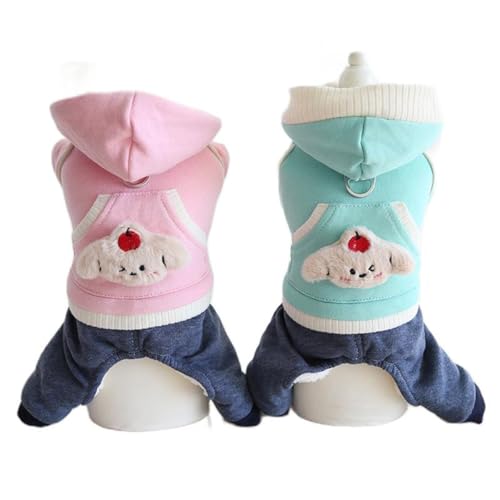 Morycat犬服 秋冬 Dカン ロンパース フード付き つなぎ ジャケット もこもこ 防寒 厚い 暖かい 四つの足 カバーオール ドッグウェア 綿服 厚い お散歩 お出かけ 小中型犬 (グリーン,XS)