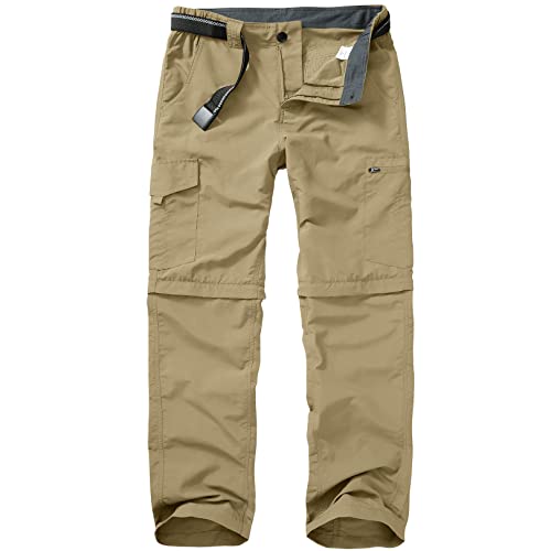 mosingle Walking Hiking Trousers Mens Safari Zip Off Lightweight Quick Dry Convertible Travel Fishing Cargo Breathable Outdoor Pants Khaki