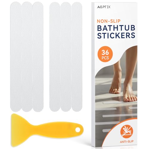 AGPTEK 36 Piezas Pegatinas Antideslizantes Bañera, Tiras Antirresbaladiza con Fuerte Adhesivo Seguridad para Ducha, Baño, Borde de Piscina, Escaleras, Raspador Incluida
