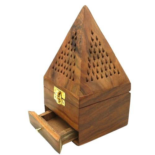 Image of Seas Sheesham Wood Incense Stick Holder with Drawer /Dhoop Batti Stand /Pooja Article (Brown)