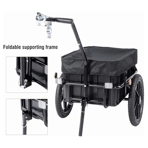 Remolque de carga para bicicleta 2 en 1, carrito convertible con caja extraíble y cubierta protectora, solución de transporte fácil para aventuras en ciclismo