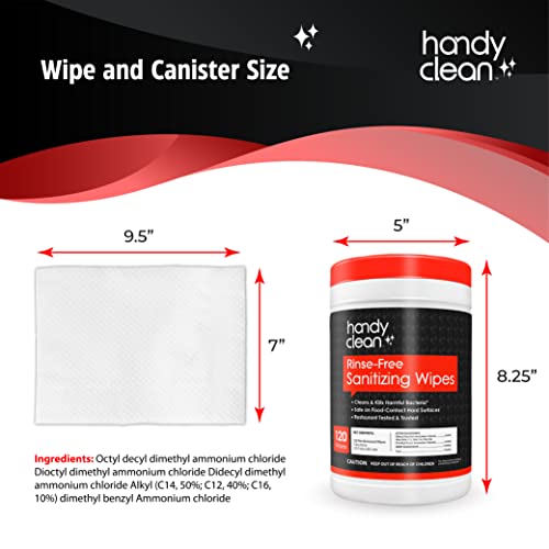 Handyclean Rinse Free Sanitizing Wipes, Surface Cleaner Wipes, 120 Ct Of 9.5 X 7 Inches Sanitizing Wipes #TOP2