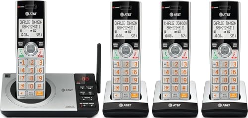 Image of AT&T CL82407 DECT 6.0 4-Handset Cordless Phone with Smart Call Blocker, Answering Machine, Caller ID Announce, Long Range, Expandable, Silver /Black