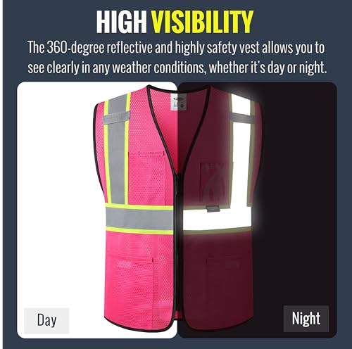 Image of JKSafety Safety Vest for men women Hi Vis Vest with Pockets and Zipper High Visibility Meet ANSI Standard(BX310