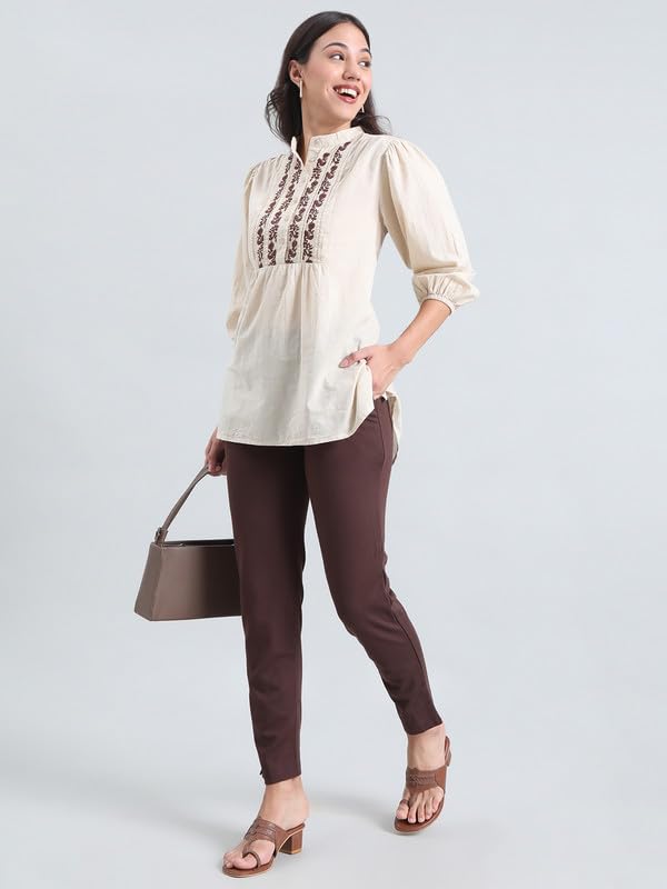 Image of GO COLORS Ponte Smart Kurti Pants Full Length for Women | Breathable, Mid Rise