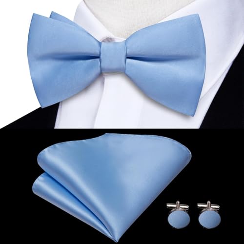 Image of Hi-Tie Men Suspender Bowtie Set Suspenders Pre-tied Bow Tie Pocket Square Cufflinks Adjustable Y Shape 6 Clips Braces Tuxedo