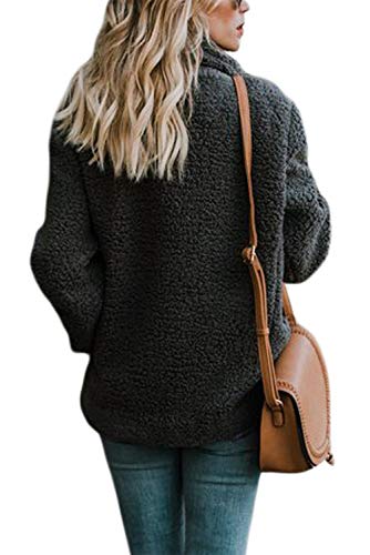 Shawhuwa Women Thicken Warm Winter Fleece Open Front Coat with Pockets Oversized Loose Long Sleeve Jacket Outwear Large Black