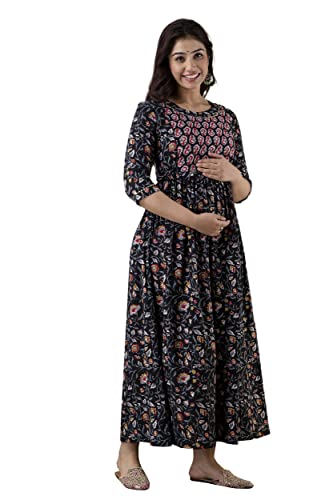 Image of JAIPURFAME Stylish Women's Pure Cotton All Over Printed Kurti Gown, Maternity Dress, and Feeding Dress - Comfortable and Elegant Maternity Wear for Women