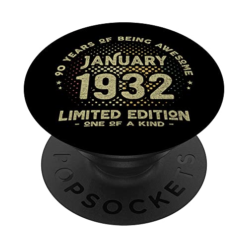 Regalo 90 años Cumpleaños Hombre Mujer - Enero 1932 PopSockets PopGrip Intercambiable