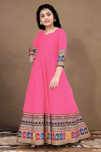 Image of Cotton Silk Long Anarkali Kurta for Girls