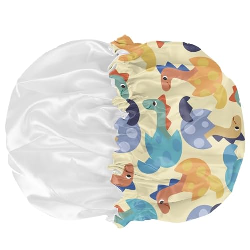 Image of Dinosaur Eggs Print Kids Satin Sleep Cap Elastic Band Hat Night Sleeping Head Cover Satin Bonnet for Curly Natural Hair Beanie for Girls Boys Toddler Baby