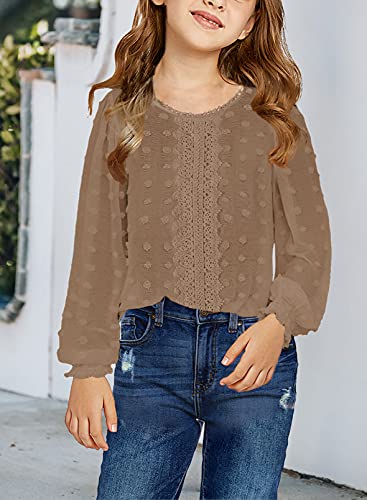 Image of Ecokauer Girls Casual Tunic Tops Knot Front Long Sleeve Loose Soft Blouse T-Shirt Size 4-13