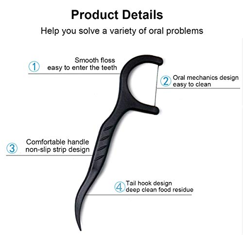 Permotary 6 Packs Bamboo Charcoal Dental Floss Picks Ultra-Fine Smoother Portable Household Oral Care Floss Picks For Cleaner Healthier Mouth With Travel Handy Cases 300 Count Flossers #TOP2