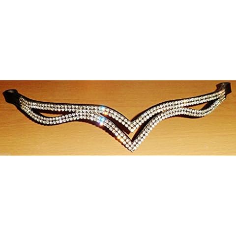 Cwell Equine Designer Ve Clear Crystal Browband Great Gift Idea Unique design Triple split Eye Shape (COB 15", BLACK) Cover