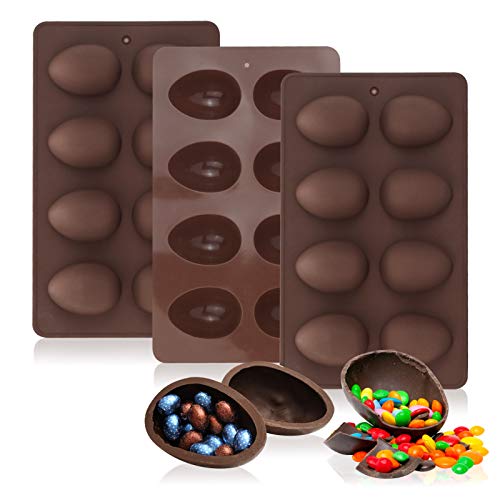 Easter Egg Shaped Silicone Baking Mold, Non Stick Egg Chocolate Candy Molds, Silicone Egg Mold for Easter Day DIY Candy Chocolate Jelly Fondant Making Soap Making (3 PCS)